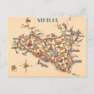 Geïllustreerde vintage kaart van Sicilië ansichtka