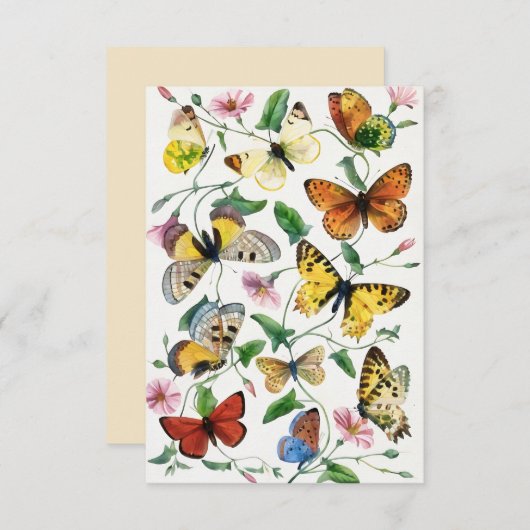 Geïllustreerde Vlinderkunst Flat Note Kaart (Voorkant / Achterkant)