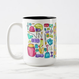 Geïllustreerde Waterverf Skiing Pika Gear Spread Tweekleurige Koffiemok