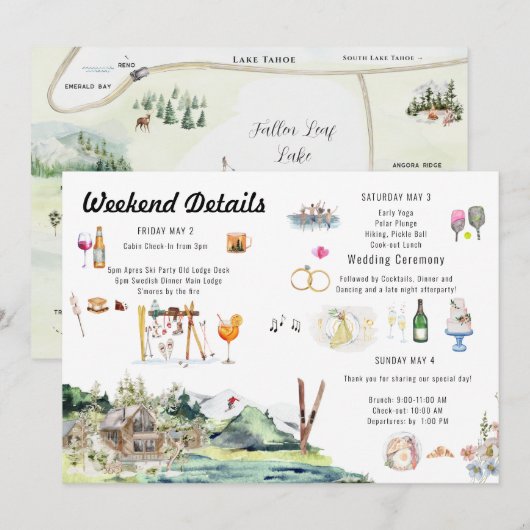 Geïllustreerde Wedding Map Uitnodiging (Voorkant / Achterkant)