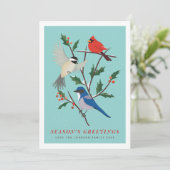 Geïllustreerde wintervogels feestdagenkaart (Staand voorkant)