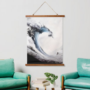 geïnkte blauwe oceaangolf hangend wandkleed