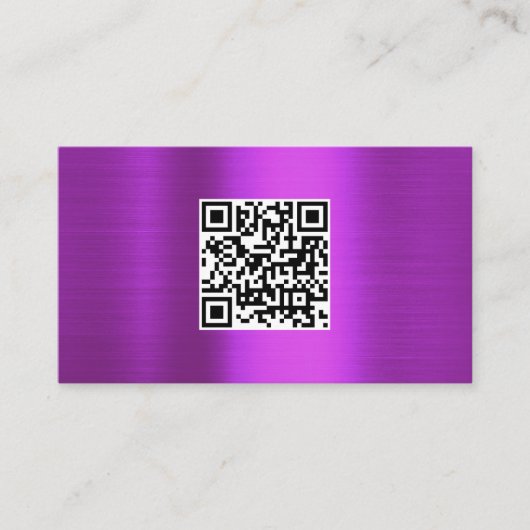 Geïnpenseerde Metallic Paarse QR Code Business Log Visitekaartje (Voorkant)