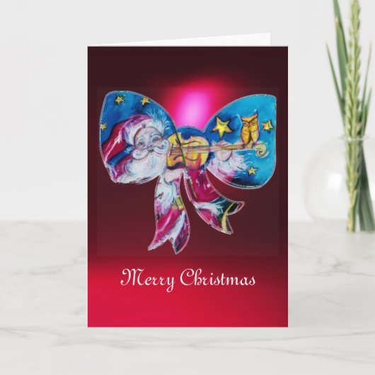 GEÏNSPIRED SANTA PLAYING VIOLIN CHRISTMAS BOW Red Feestdagen Kaart (Voorkant)