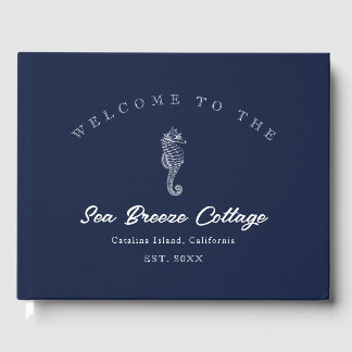 geïnspireerd blauw en wit zeepaardje gastenboek