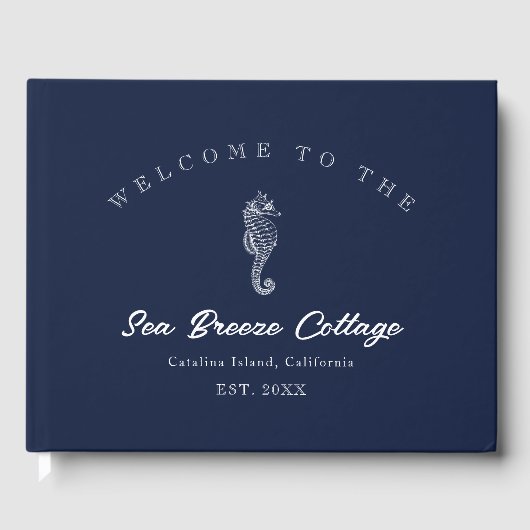  geïnspireerd blauw en wit zeepaardje gastenboek (Voorkant)