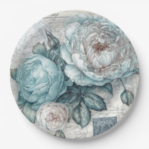 geïnspireerd blauw shabby chique bloemen papieren bordje