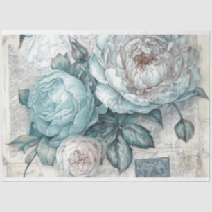  geïnspireerd blauw shabby chique bloemendecoupage tissuepapier