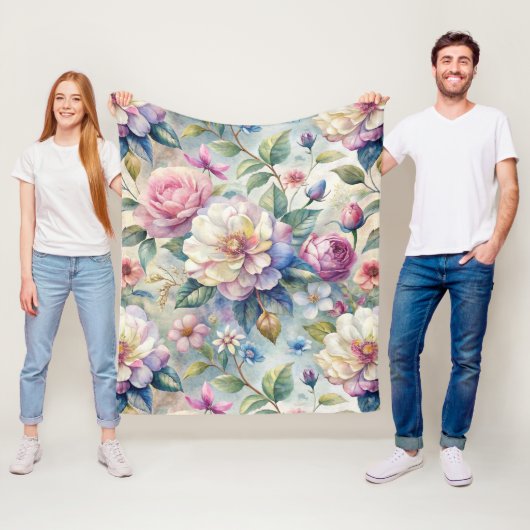 geïnspireerd bloemmotief fleece deken (In situ)