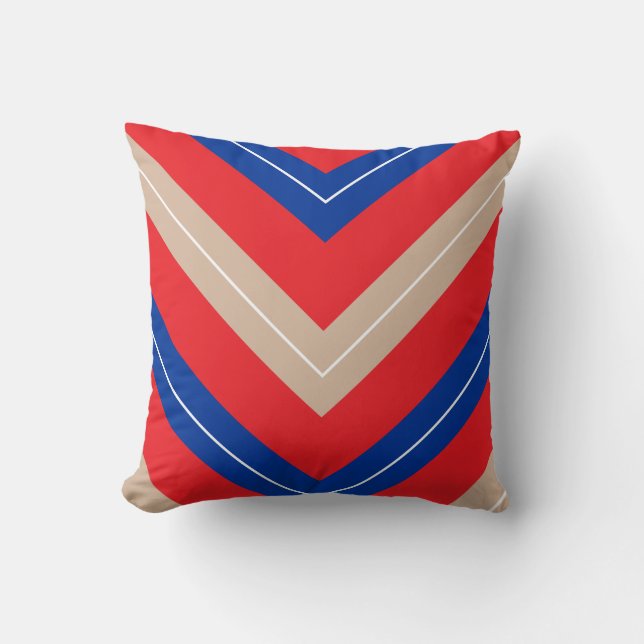  geïnspireerd Chevron rood beige marine Kussen (Voorkant)