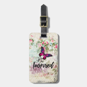 Geïnspireerd citaat & Roze Butterfly Shabby Collag Bagagelabel