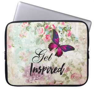 Geïnspireerd citaat & roze Butterfly Shabby Collag Laptop Sleeve
