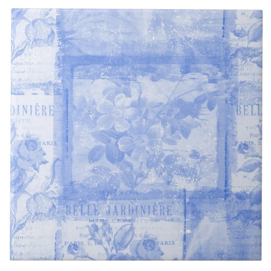 Geïnspireerd Frans botanisch blauw Tegeltje (Voorkant)