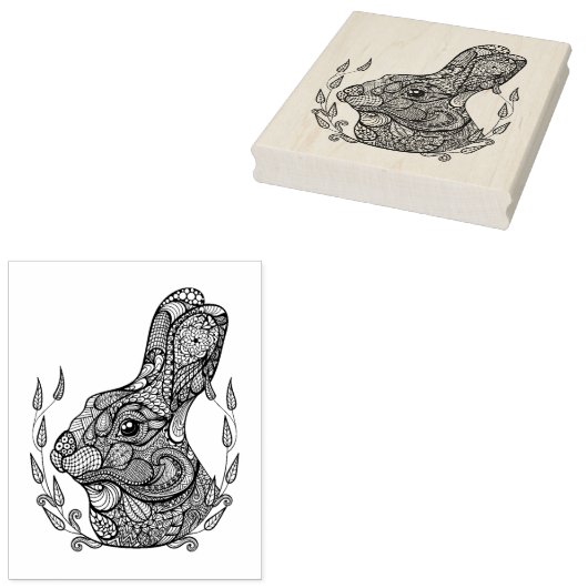Geïnspireerd hoofd van konijn in krans 	rubberstempel (Gestempeld)