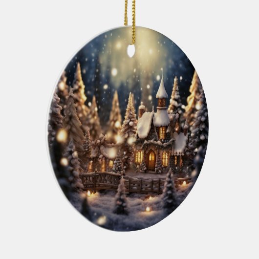 Geïnspireerd kerstthema sprookjeskasteel keramisch ornament (Rechts)