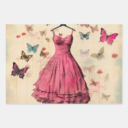 geïnspireerd meisje met vlinders inpakpapier vel (Voorkant 2)