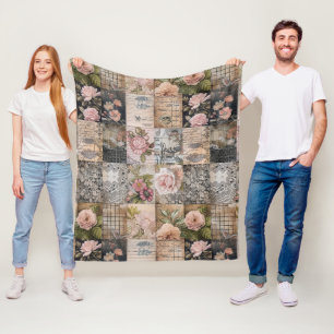  geïnspireerd roze bloemengrunge quiltpatroon fleece deken