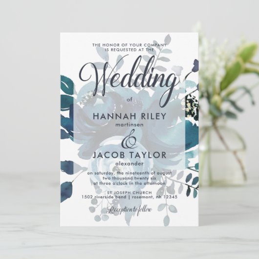 geïnspireerde Blauwe Bloemen met Stippen bruiloft Kaart (Staand voorkant)