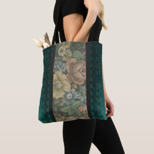 geïnspireerde bloemenburlap en donker Blauwgroen Draagtas