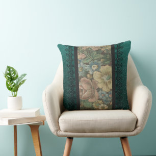 geïnspireerde bloemenburlap en donker Blauwgroen Kussen