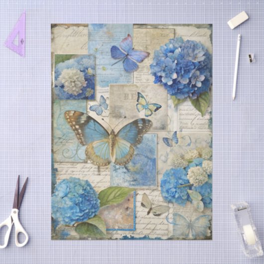 geïnspireerde Blue Floral Collage Decoupage Tissuepapier (Craft)