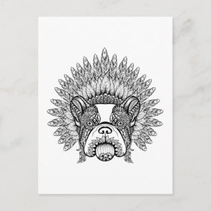 Geïnspireerde Franse hond in oorlogsbonnet Briefkaart