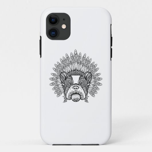 Geïnspireerde Franse hond in oorlogsbonnet Case-Mate iPhone Case (Achterkant)