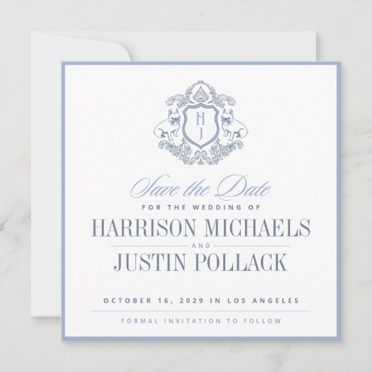 -geïnspireerde Frenchie Crest Save the Date Kaart (Voorkant)