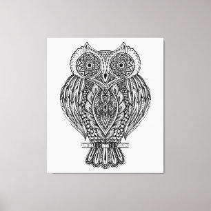 Geïnspireerde Hand getrokken  Uil 6 Canvas Afdruk
