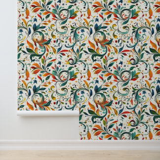 -geïnspireerde kleurrijke Paisley Leaf Pattern Behang