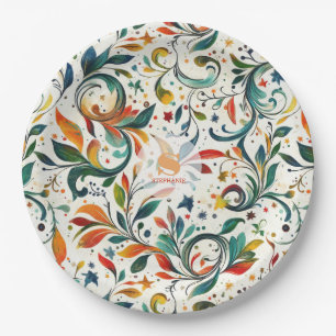 -geïnspireerde kleurrijke Paisley Leaf Pattern Papieren Bordje