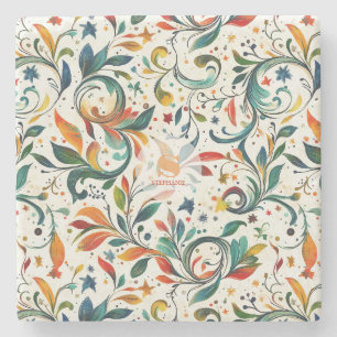 -geïnspireerde kleurrijke Paisley Leaf Pattern Stenen Onderzetter