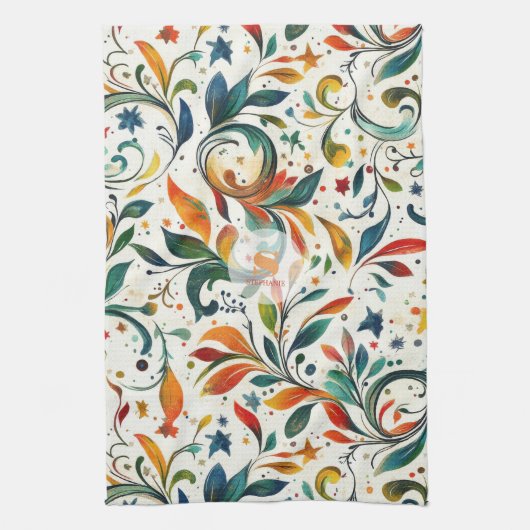 -geïnspireerde kleurrijke Paisley Leaf Pattern Theedoek (Verticaal)