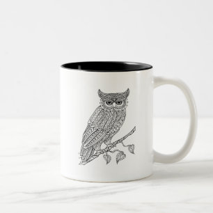 Geïnspireerde Magische Owl die op Tak zit Tweekleurige Koffiemok