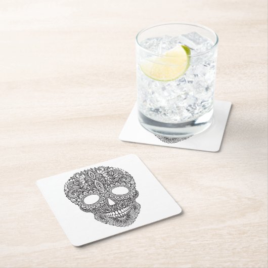 Geïnspireerde menselijke schedel vierkante kartonnen onderzetter (Insitu)