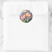 geïnspireerde Pastel Spring Waterverf Bloemen Ronde Sticker (Tas)