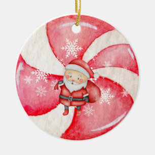  geïnspireerde pepermunt Santa Keramisch Ornament