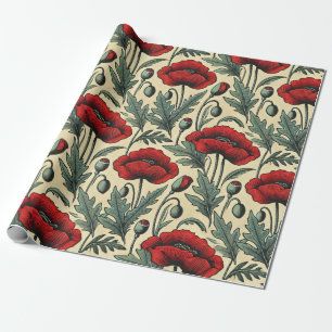 -geïnspireerde rode papaver cadeaupapier