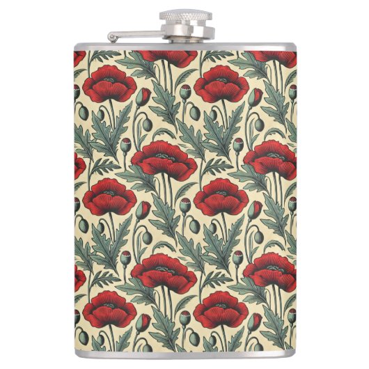 -geïnspireerde rode papaver heupfles (Voorkant)