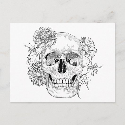 Geïnspireerde schedel en bloemen briefkaart (Voorkant)
