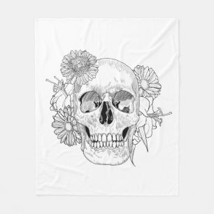 Geïnspireerde Schedel en Bloemen Fleece Deken