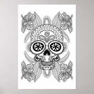 Geïnspireerde schedel in bloemen 2 poster