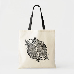 Geïnspireerde schets van veren tote bag