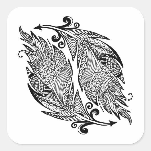 Geïnspireerde schets van veren vierkante sticker (Voorkant)