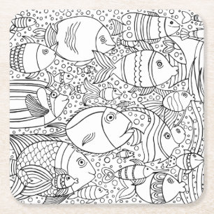 Geïnspireerde visschool vierkante kartonnen onderzetter