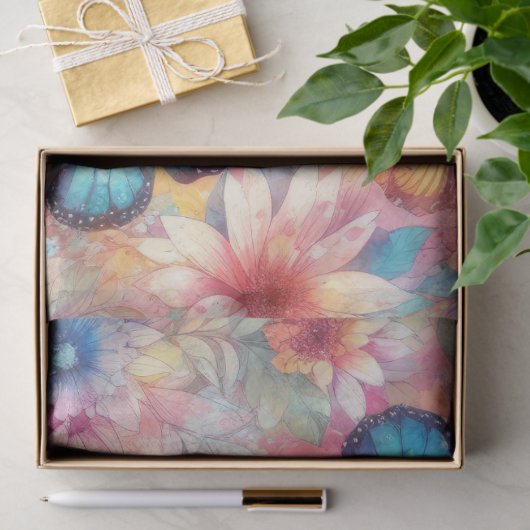 geïnspireerde Waterverf Bloemenvlinders Tissuepapier (Geschenk)