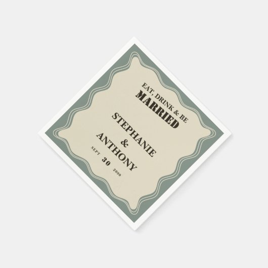 geïnspireerde Wavy Border op Sage Green Wedding Servet (Hoek)