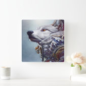 geïnspireerde Wolf Head Art - Nostalgisch Vierkante Klok (Huis)