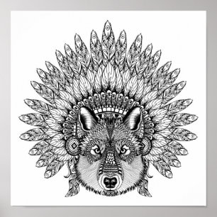 Geïnspireerde wolf in de geveesdroogde oorlogsinke poster