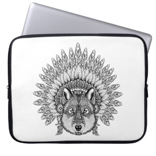 Geïnspireerde wolf in de vertederde oorlogsbonnet laptop sleeve